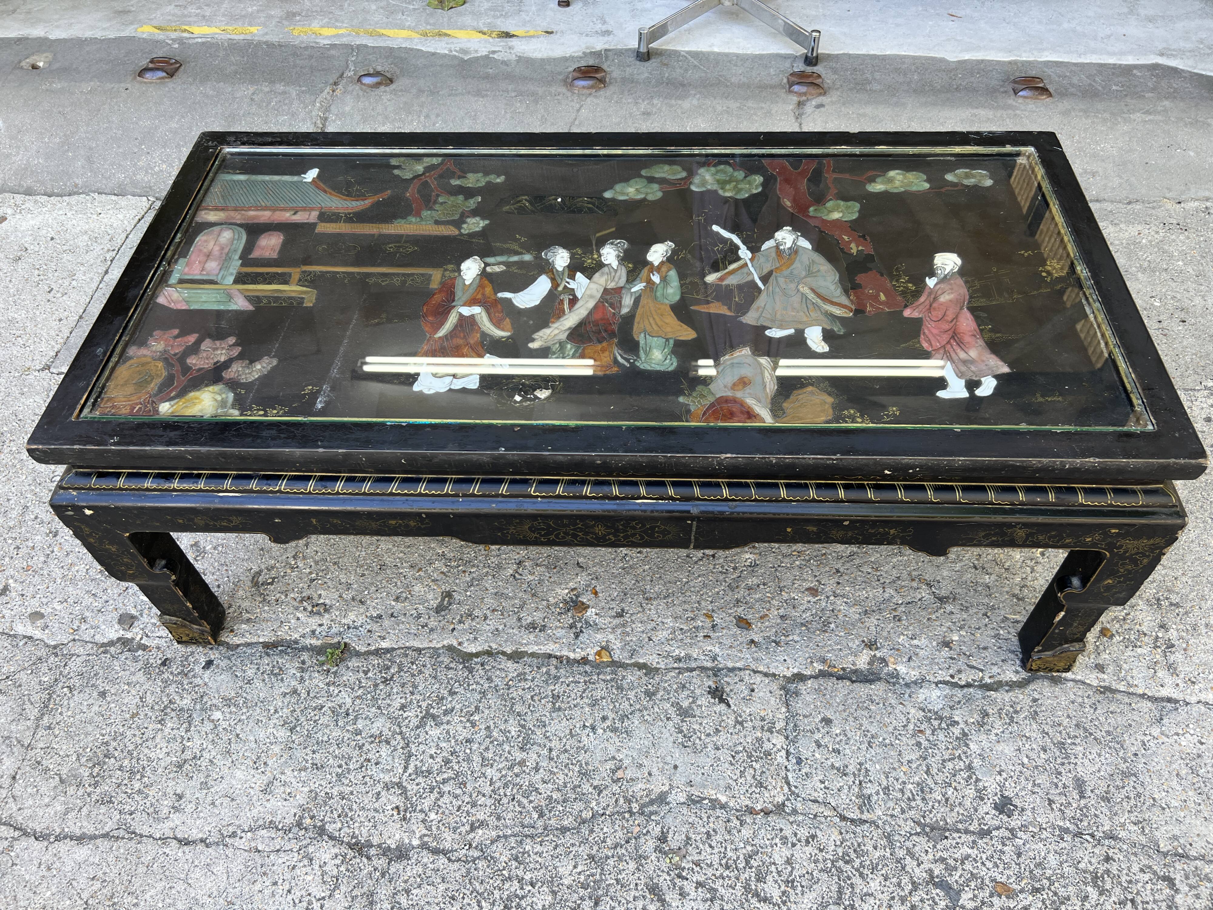 Chinese coffee table with mother-of-pearl and ivory stone inlays