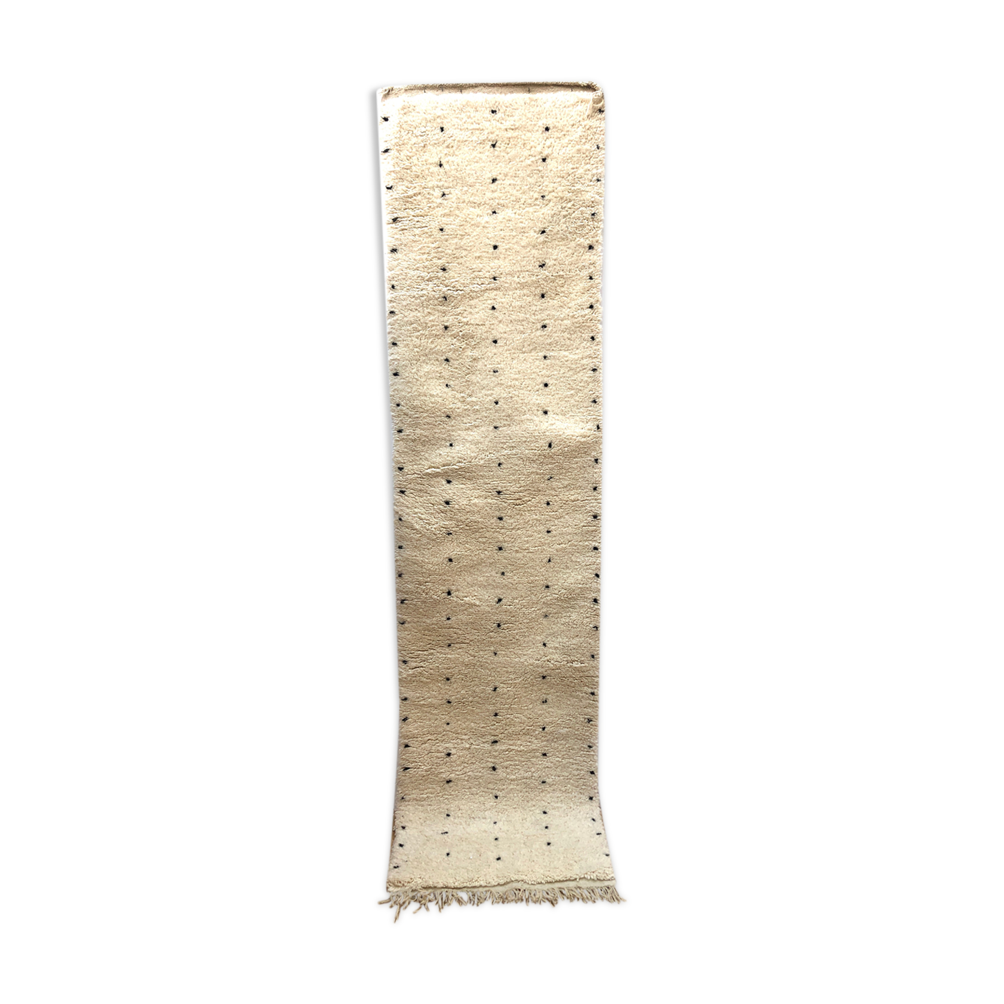 Moroccan Berber carpet corridor Beni Ouarain with black polka dots 2.97x0.77m