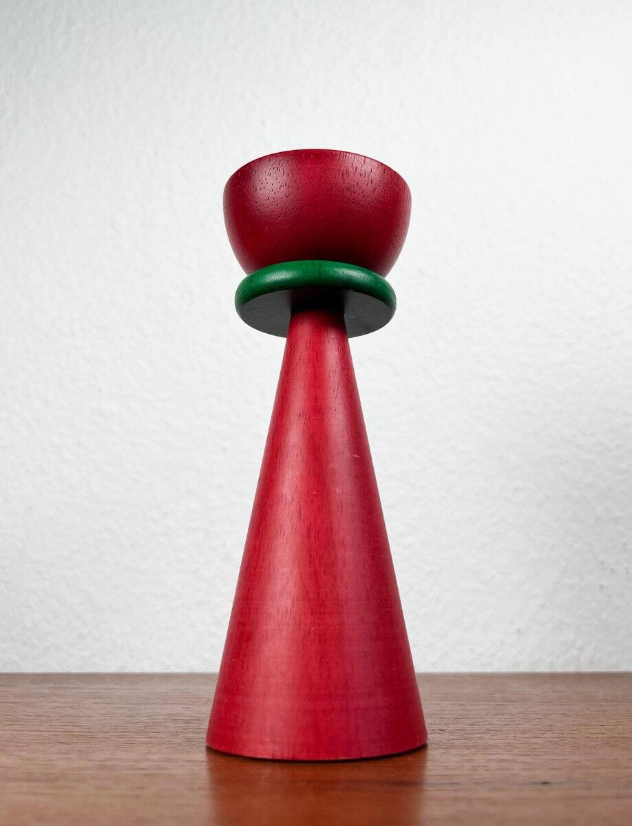 Vintage postmodern wooden candlestick, 1970s