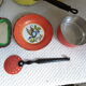 Vintage dinette in enamelled sheet metal of 27 pieces