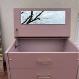 Coiffeuse chiffonnier vintage vieux rose