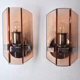 Pair of veca wall lamps in pink murano glass italy 1970