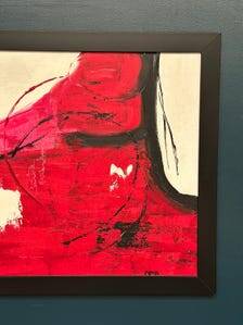 Large Original Swedish Oil on Canvas – “Red Composition” by AMH – Signed – Vintage & Framed