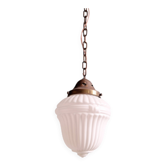 Art Deco pendant light in pressed white opaline glass, 1920s-30s