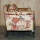 Antique Howard & Sons canapé, Aesthetic Movement, claw and ball feet, chinoiserie fabric.