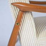 Restored scandinavian armchair "Kedziorek", 1960s, cream Cord, teak