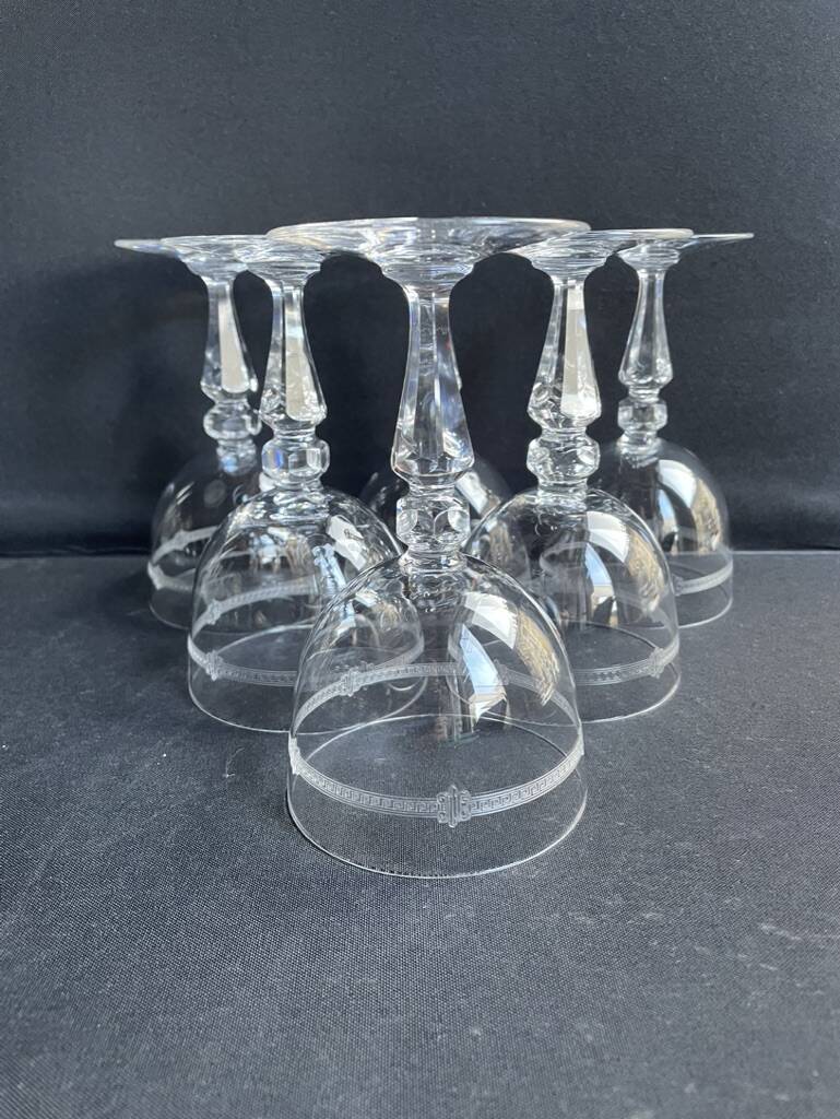 6 water glasses in light blown, cut and guilloché crystal