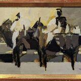 Mid-Century Modern Swedish "Altea" Vintage Abstract Figurative Oil Painting, Framed