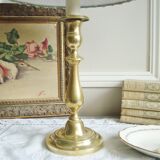 Lampe bougeoir ancien en laiton avec son abat-jour fait main en tissu de William Morris