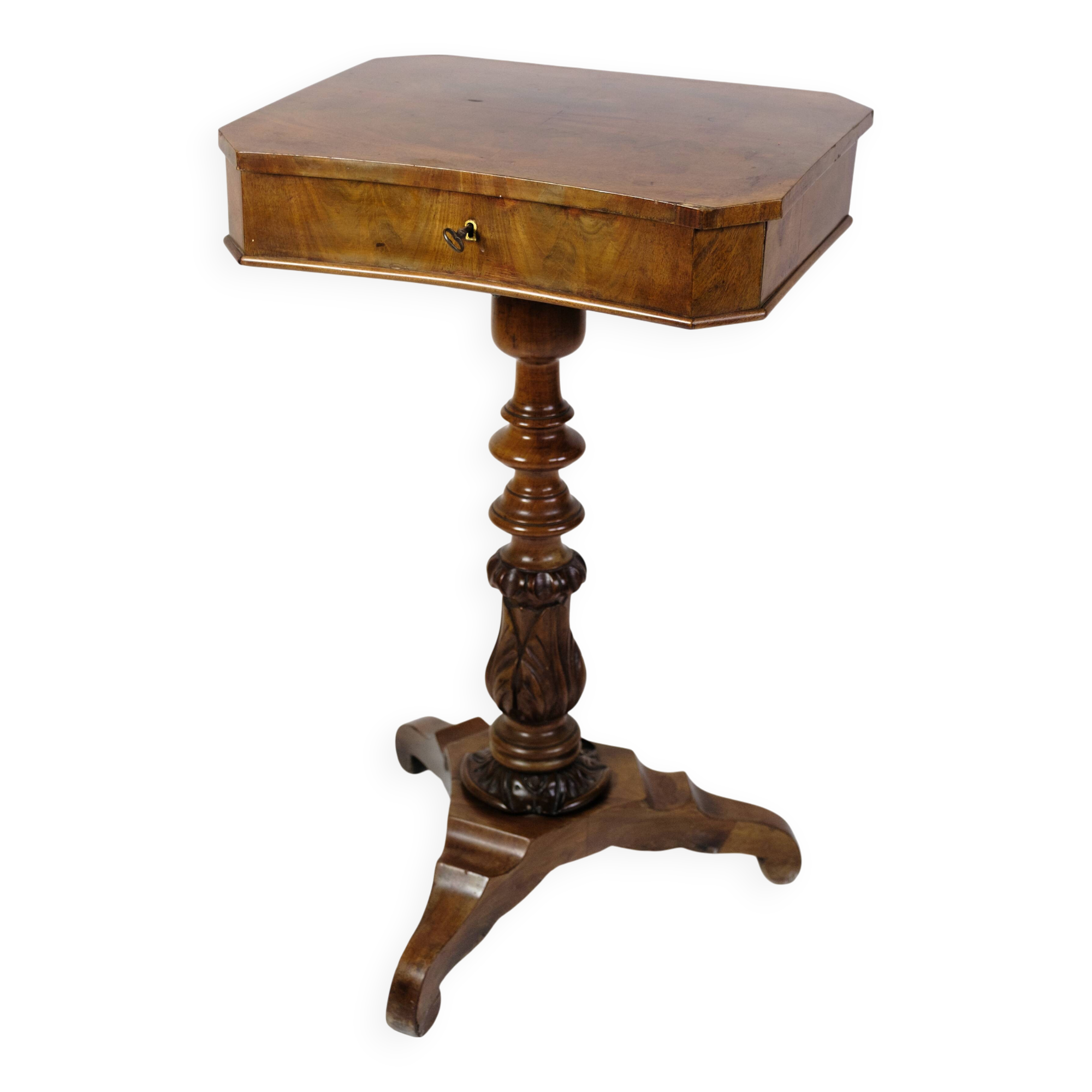 Anitque Side/Sewing Table On Column Made In Mahogany From 1890s