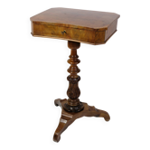 Table d'appoint/de couture antique sur colonne en acajou des années 1890