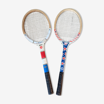 Pair of wooden tennis rackets dating from the 70s