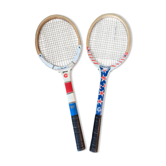 Paire de raquettes de tennis en bois datant des années 70