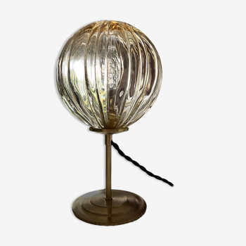 Vintage table lamp in molded glass pressed amber electrified to nine
