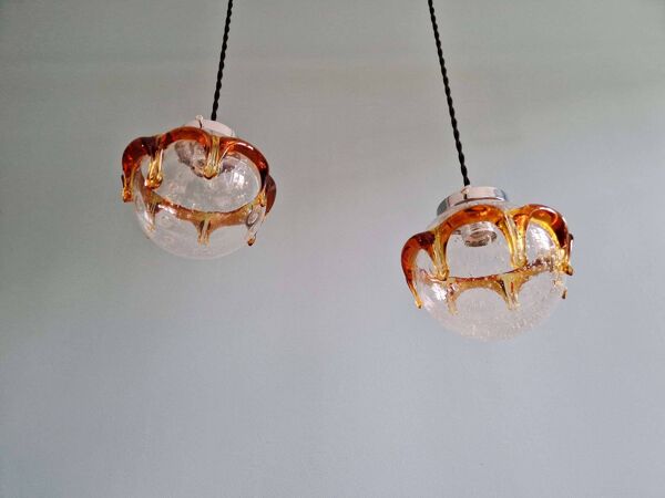 Paire de suspensions Space Age en verre de Murano soufflé bullé, 1970