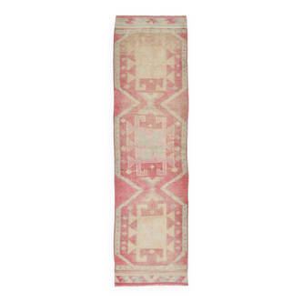 3x10 pale red & pink vintage runner rug, 97x324cm