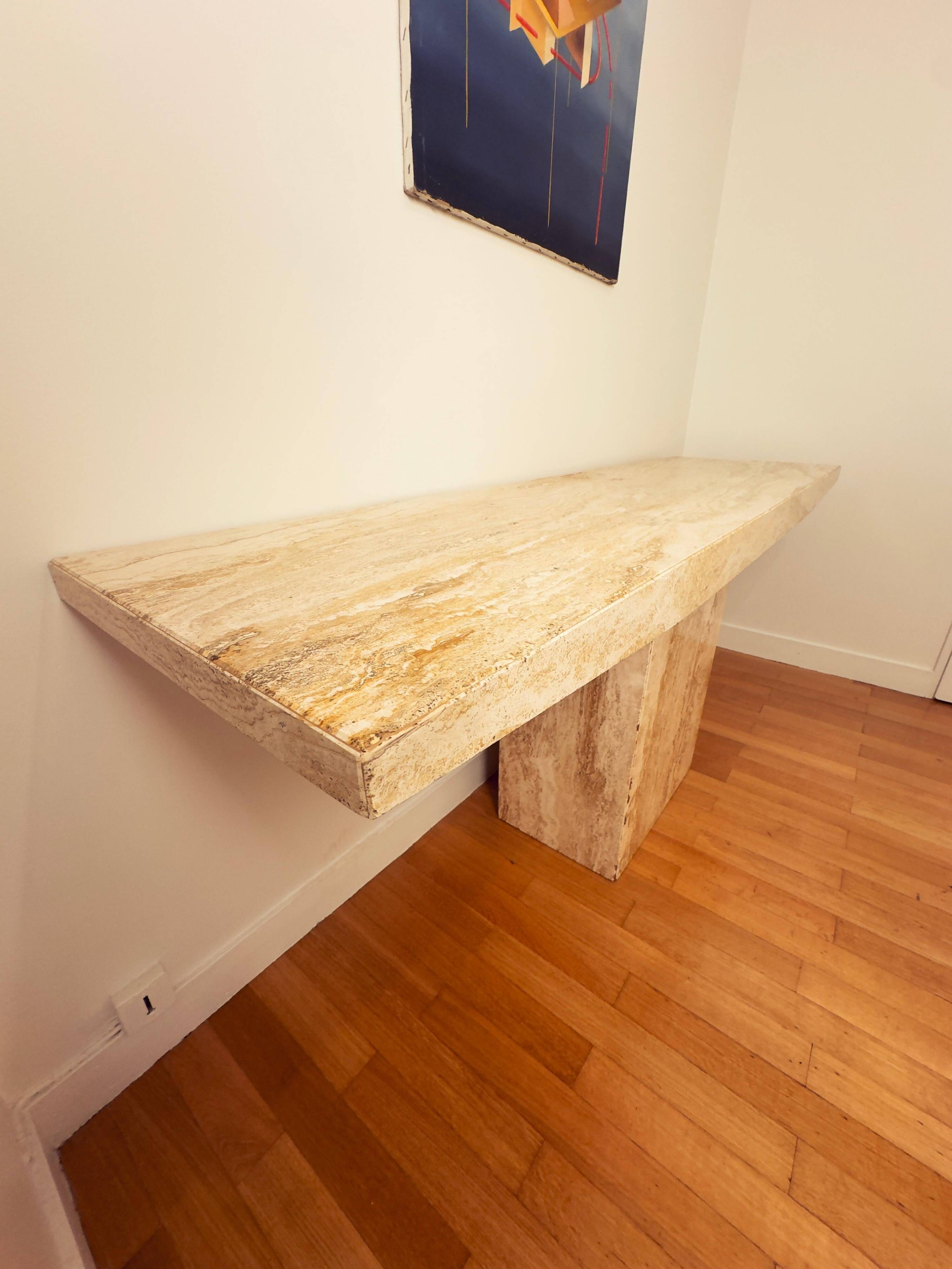Italian Console Table, Travertine, Mid-Century Modern, 1970s Design