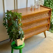 Scandinavian chest of drawers in oak and rattan from the 50s/60s.
