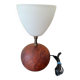 Small model wooden ball lamp with molded glass tulip
