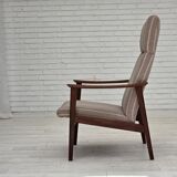 1970s, Danish highback armchair, furniture wool, teak wood, original.