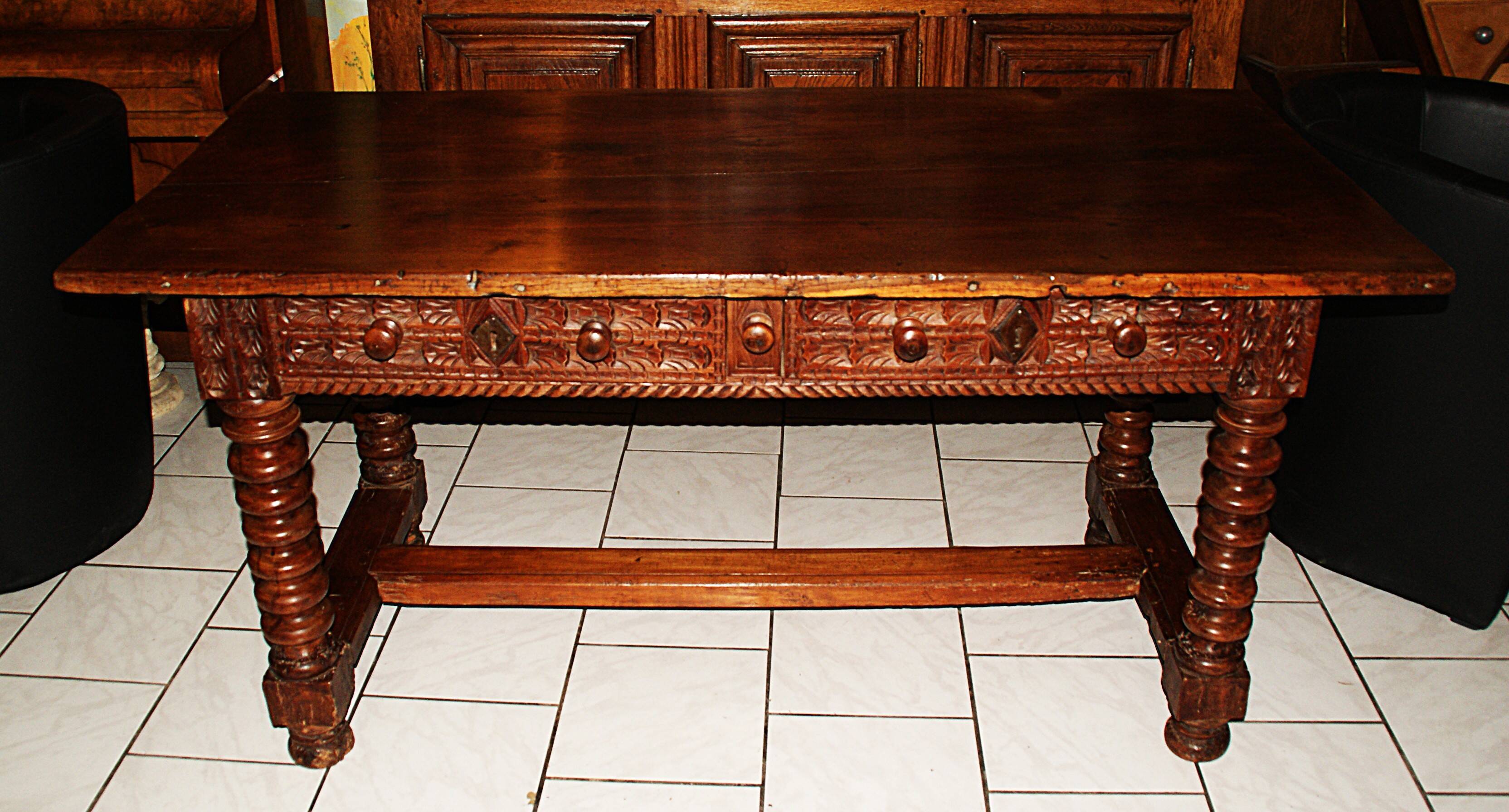 SAVOYARD CHALET TABLE, carved, with two drawers, late 18th century