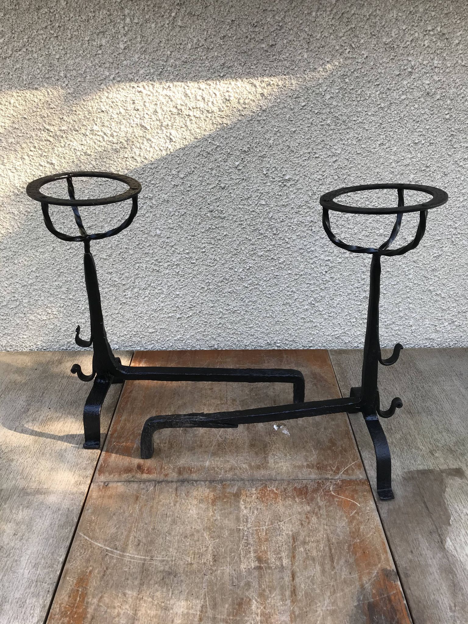 Former pair of landiers iron chimney