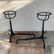 Former pair of landiers iron chimney