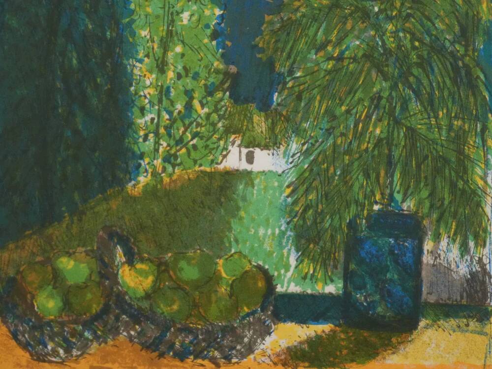 Guy Bardone: Window with Fruits, signed original lithograph.