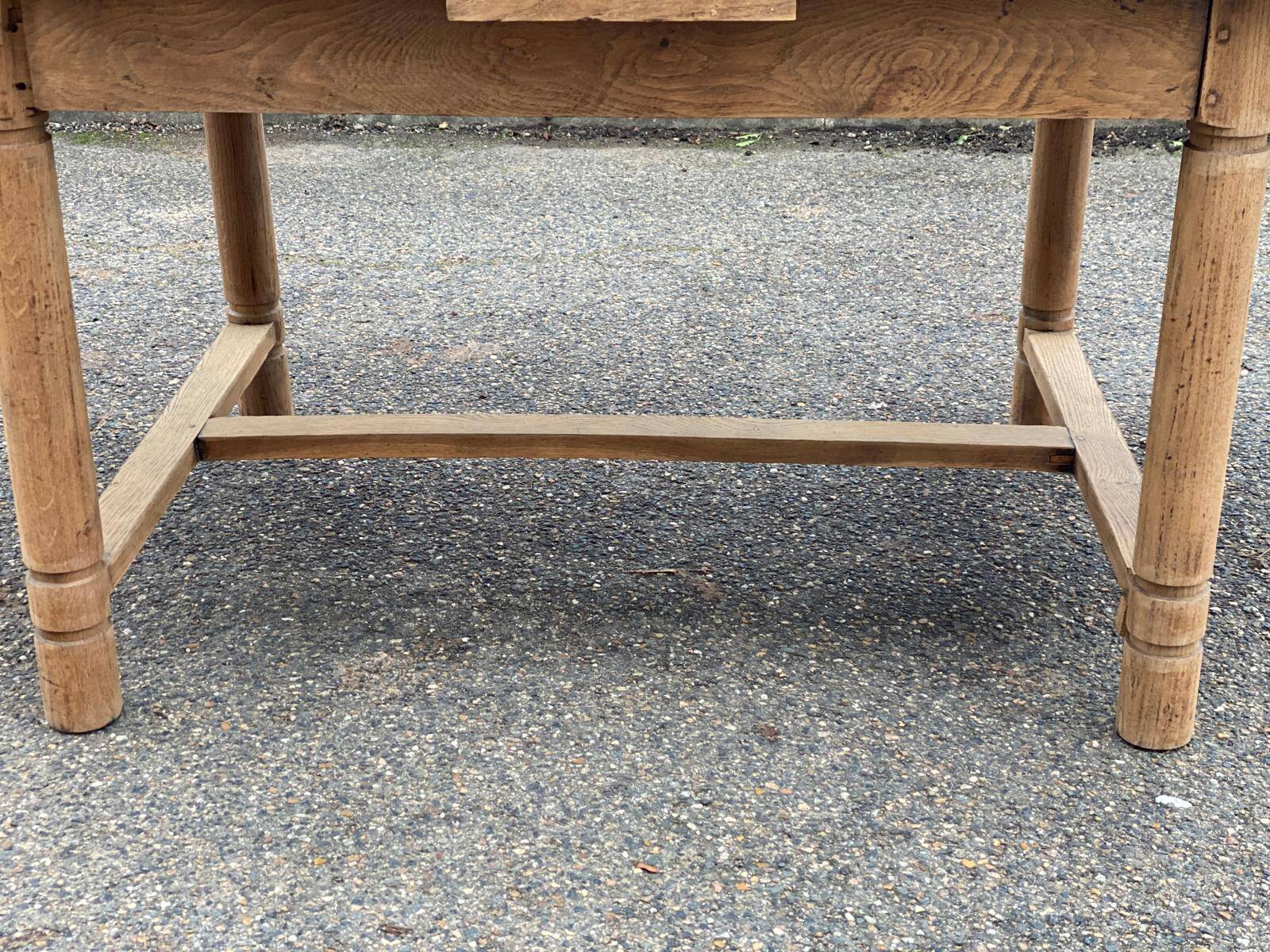 Renovated extendable farmhouse table in raw solid wood and marquetry 210cm