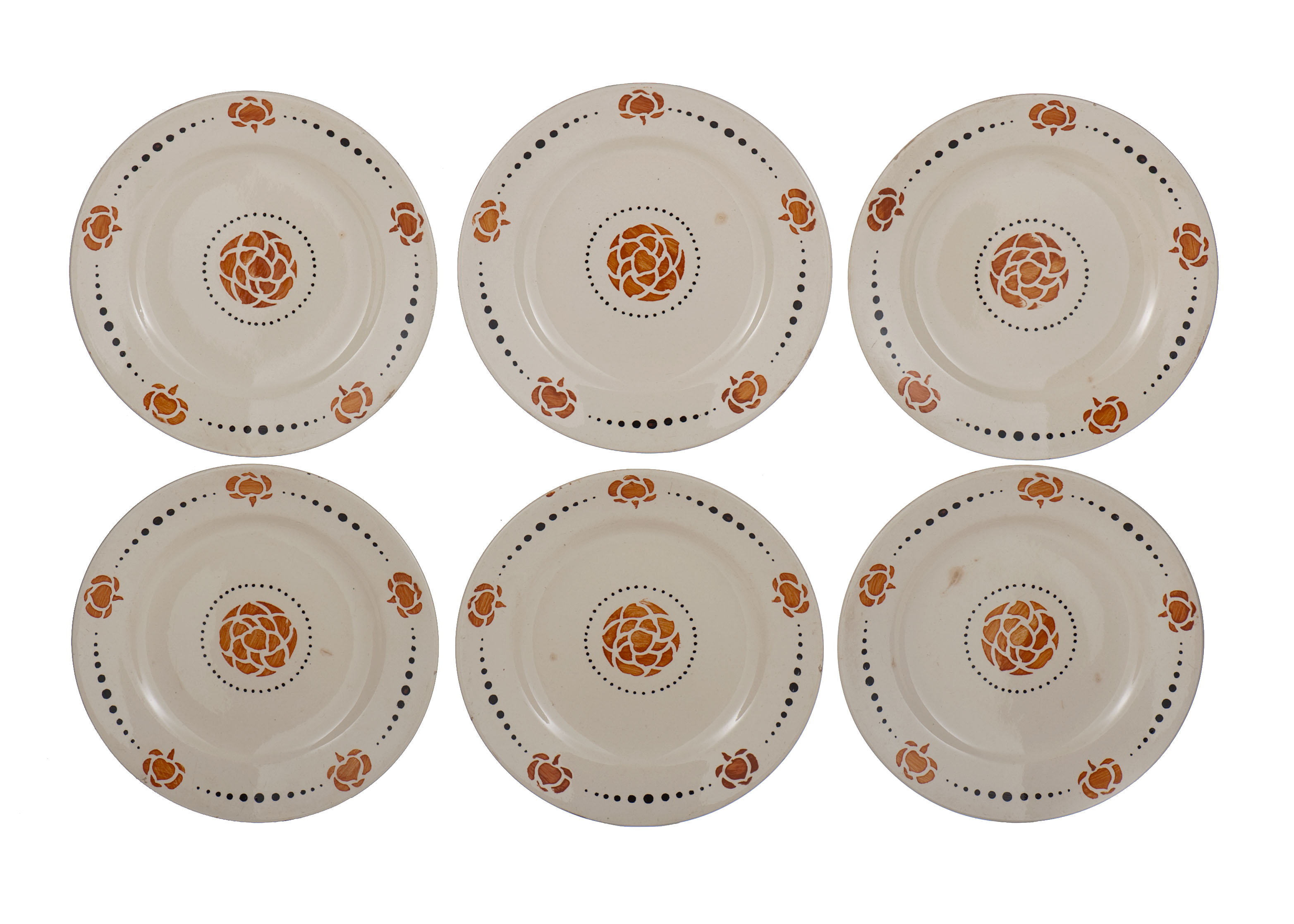 6 assiettes plates en faïence de Longchamp Modèle Lolette vers 1950 n°2