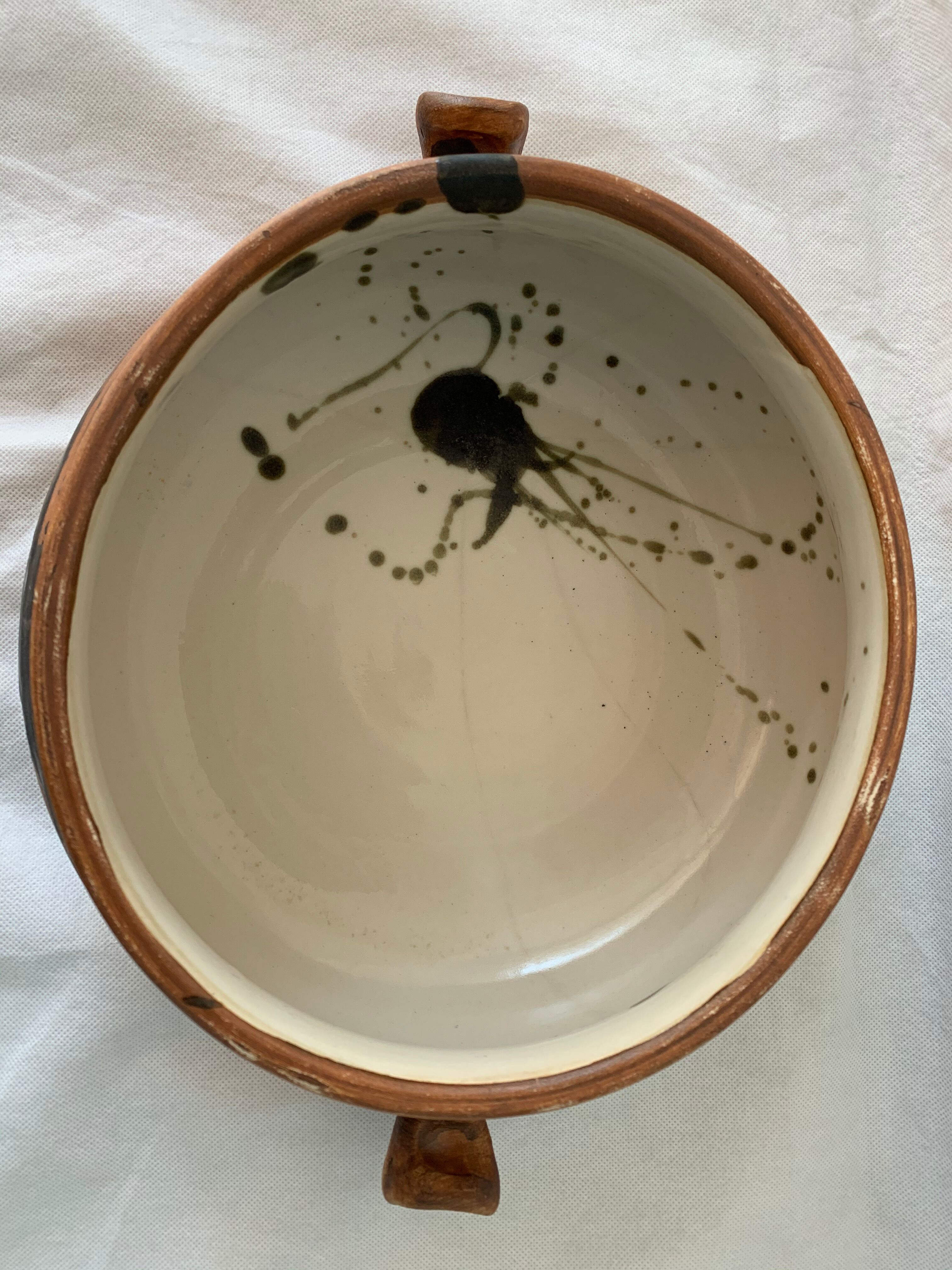 Service dish enamelled sandstone Pottery of the Vallauris Dove
