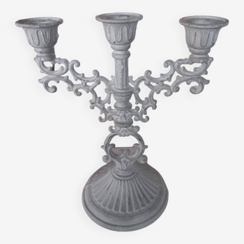 Grand bougeoir chandelier 3 feux patiné gris gustavien