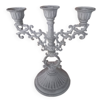 Large 3-light candlestick patinated Gustavian gray