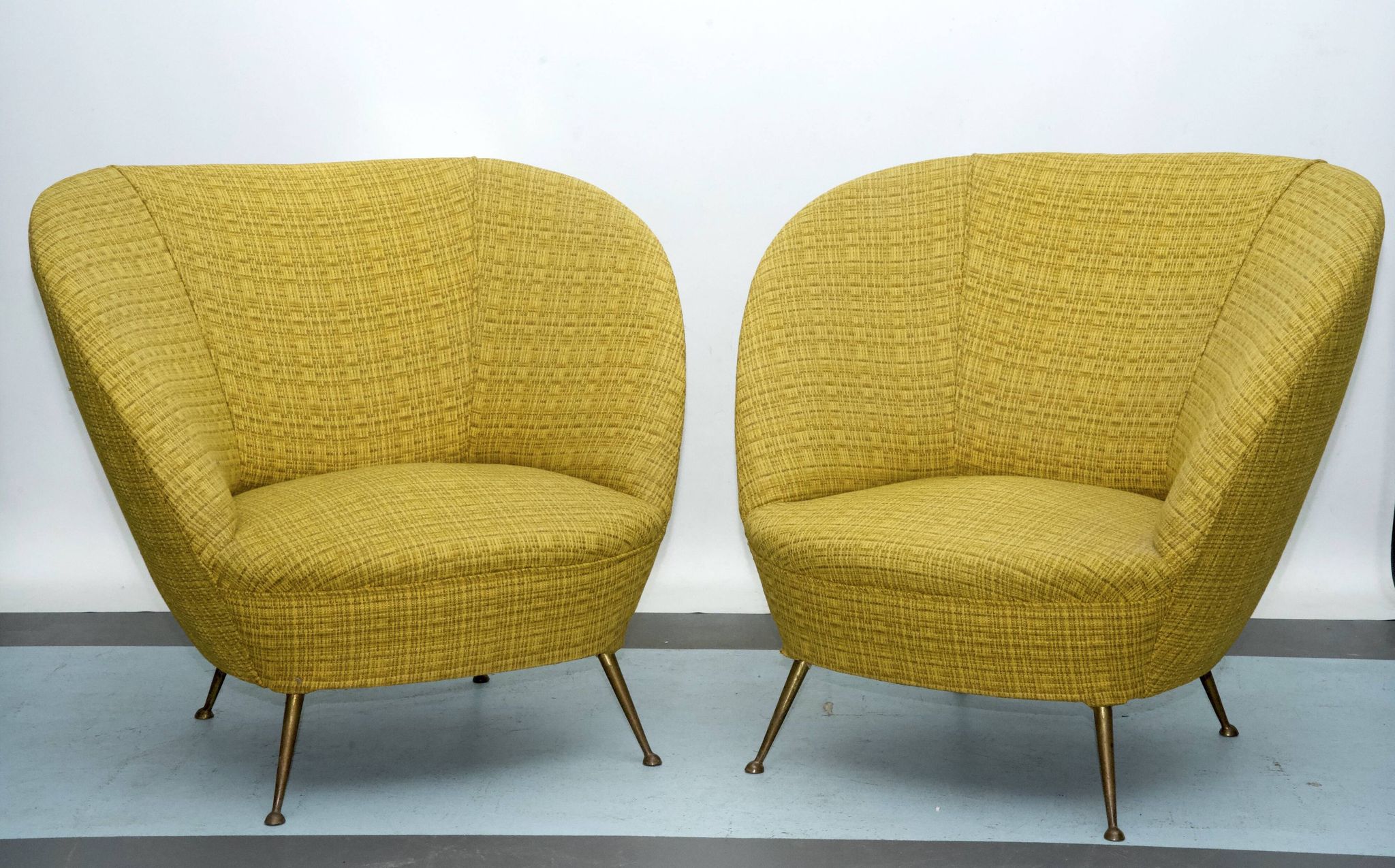 Pair of Ico Parisi-Style Armchairs in Original Fabric, Italy, 1950s