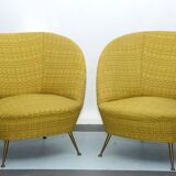 Pair of Ico Parisi-Style Armchairs in Original Fabric, Italy, 1950s