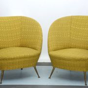 Pair of Ico Parisi-Style Armchairs in Original Fabric, Italy, 1950s