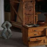 Mid-20th century Art Deco chest of drawers in pine with metal handles, 1940s.