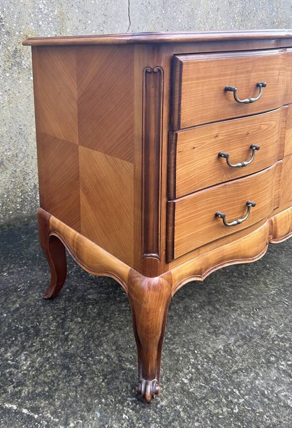 Louis XV style crossbow chest of drawers with 3 cherry drawers, 1960s
