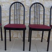 4 metal chairs with burgundy imitation leather seats from the Souvignet brand