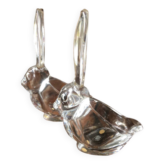 Deux coupelles en forme de lapin en cristal de Vanne