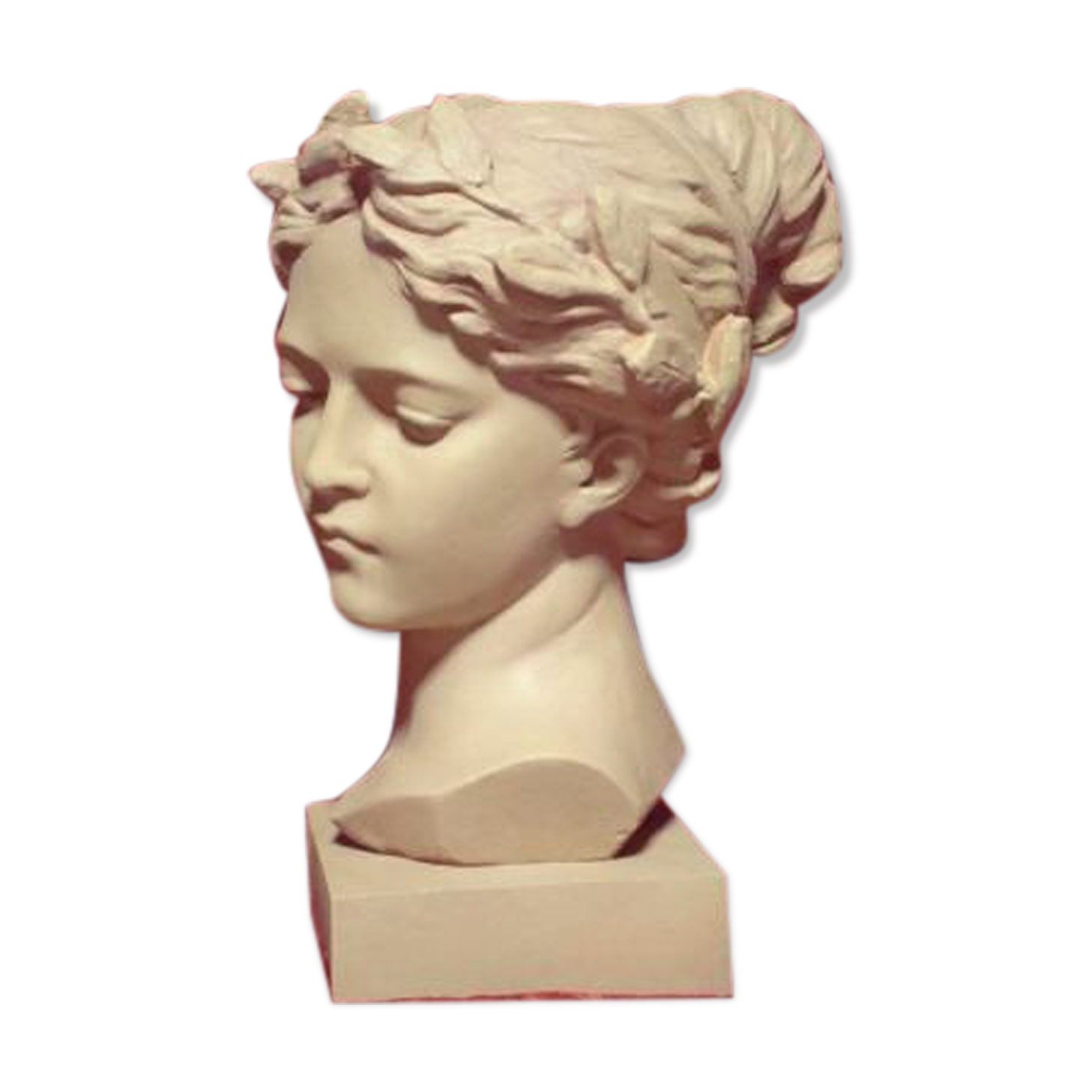 Bust woman art nouveau, patina terracotta beige light