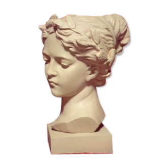 Bust woman art nouveau, patina terracotta beige light