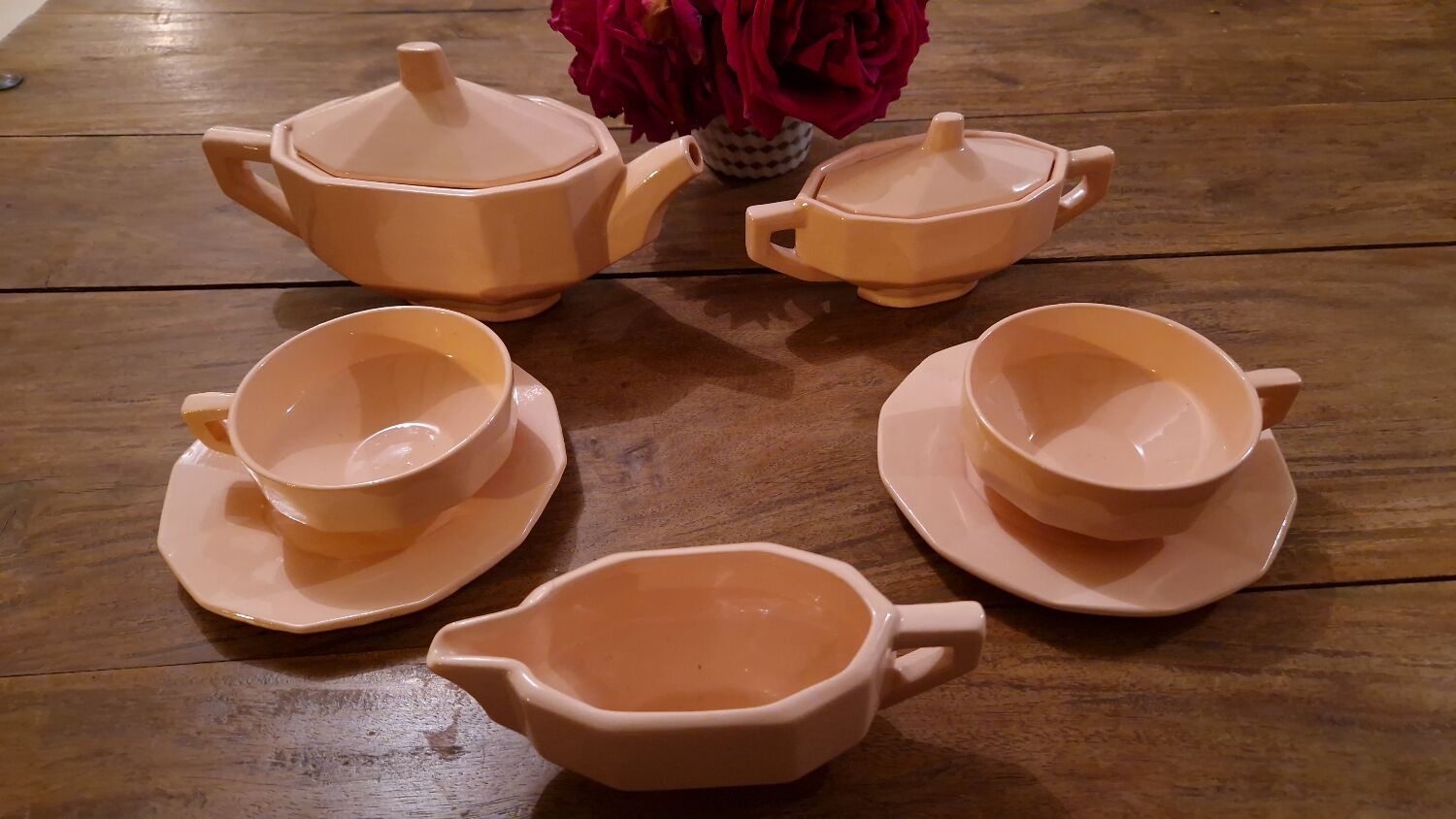 Longwy ceramic pink coffee tea set