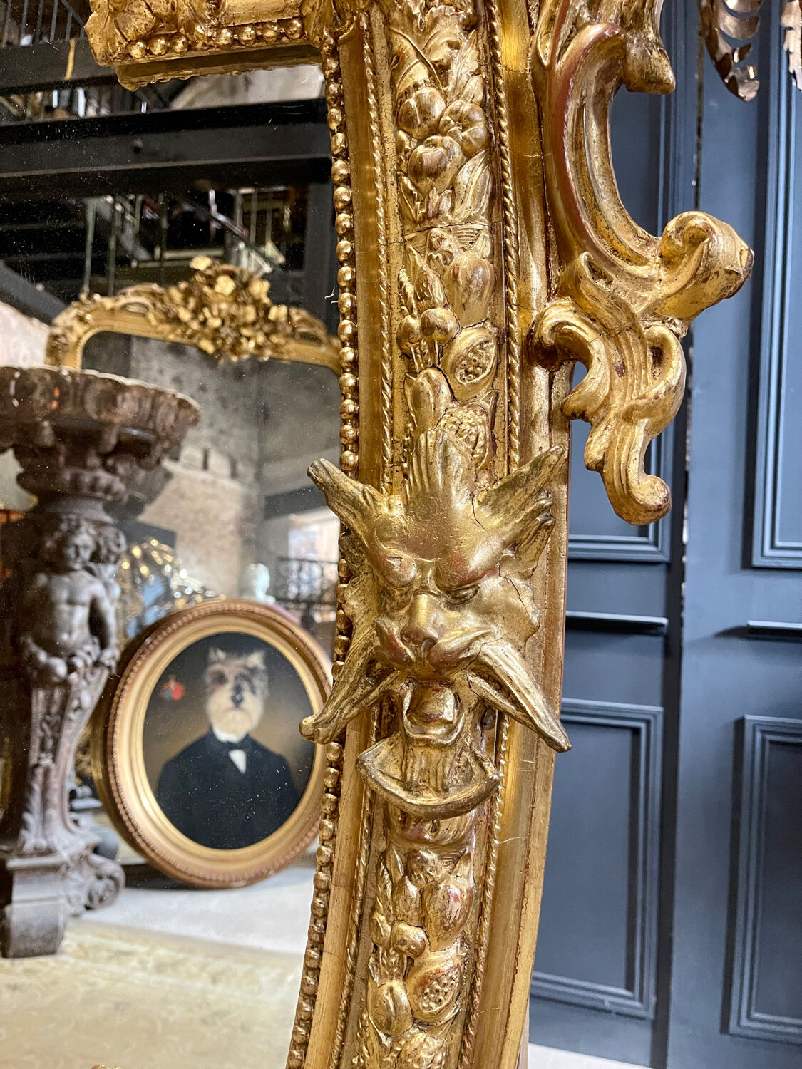 Mirror with Putti in Gilded Wood from the Napoléon III Period 1.96m x 1.33m