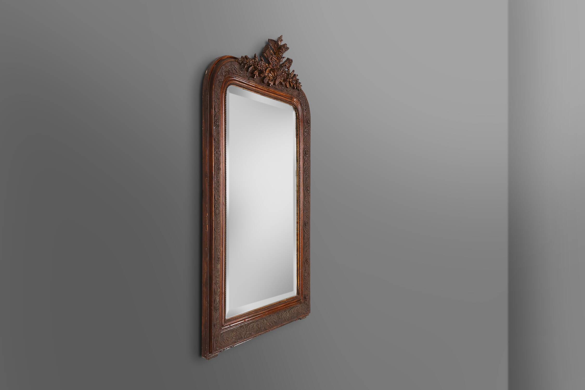 Louis Philippe mirror in plaster and wood with handcrafted decorations, France ca. 1900