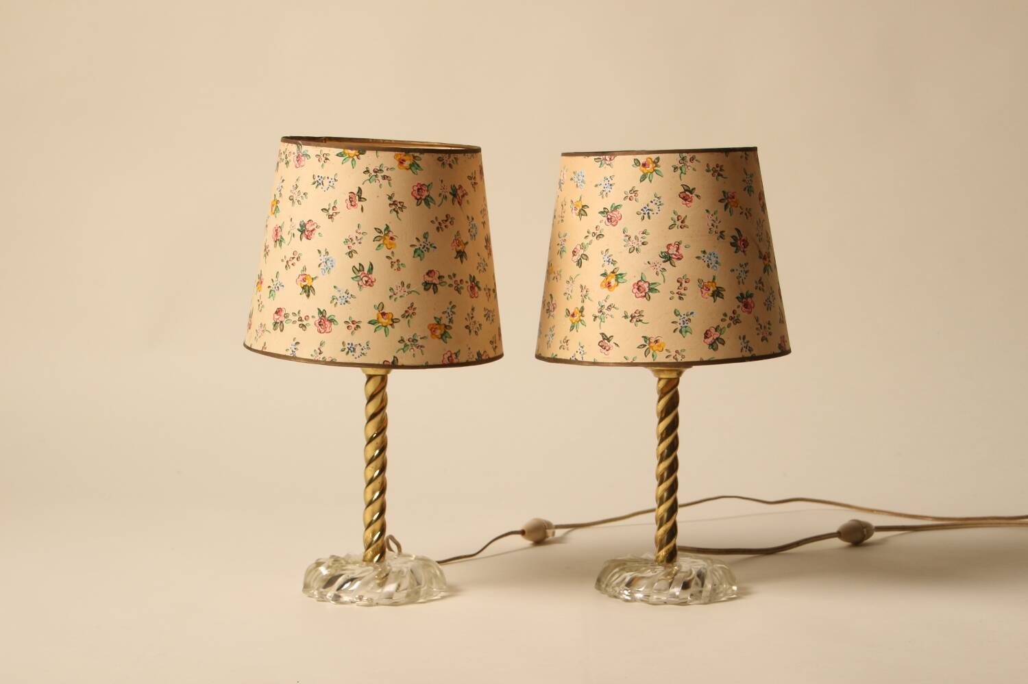 Pair of lamps with hand-painted floral shades