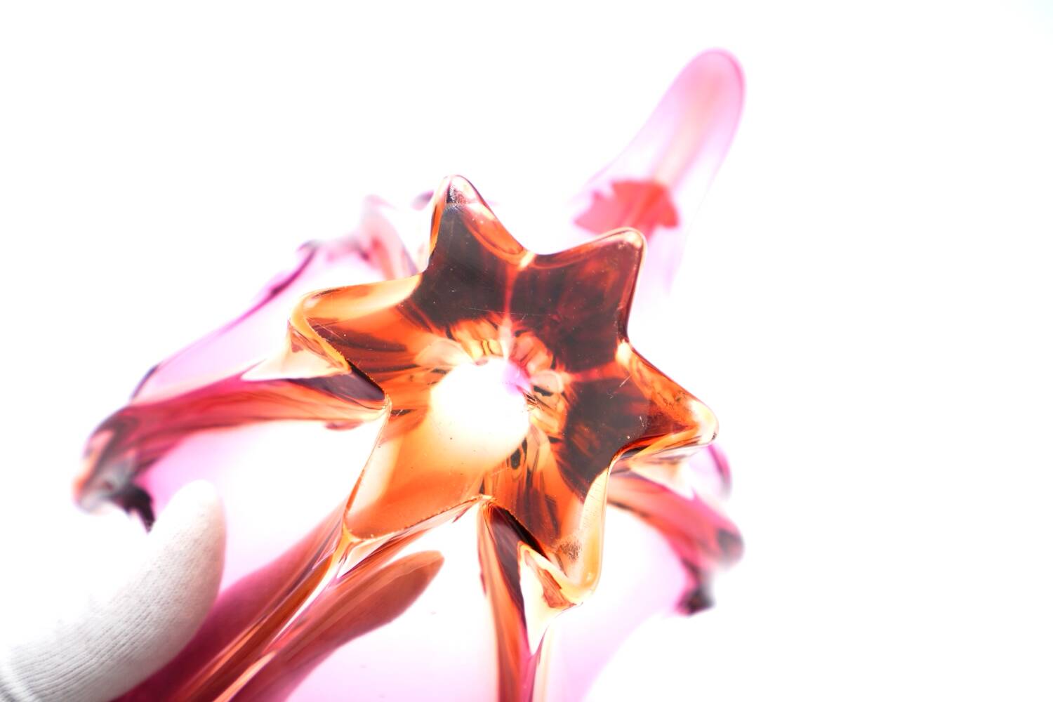 "Starfish" bowl by Murano – Fuchsia Pink & Amber – Circa 1960