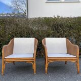 Pair of rattan and canning armchairs