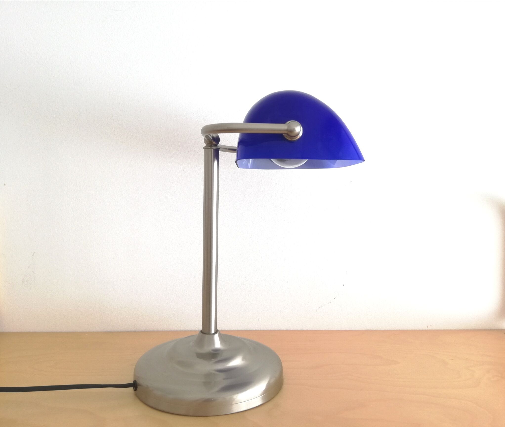 Blue glass and brass bankers lamp