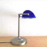 Blue glass and brass bankers lamp